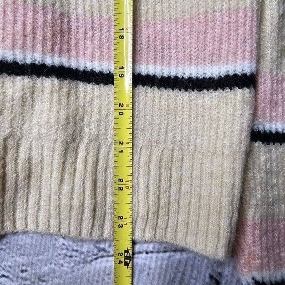 HM Divided Wool Blend Cream Pink Black Stripe Crew Neck Knit Sweater Size S - Picture 8 of 9